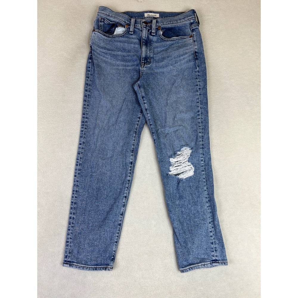 Madewell The Girljean Jeans Womens 27 Light Wash Blue Distressed Straight Leg‎